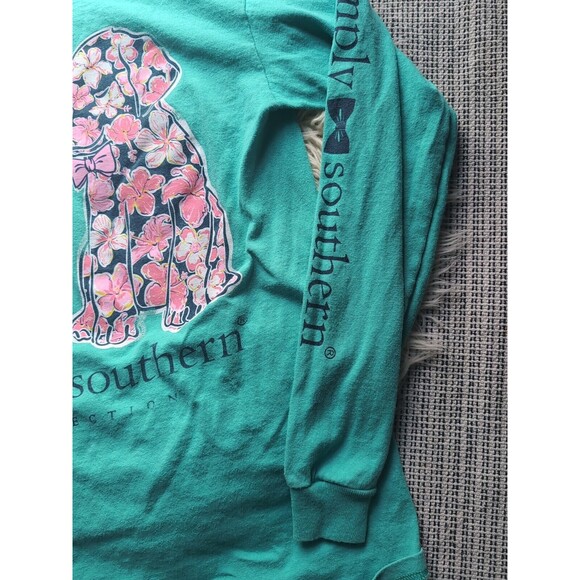 Simply Southern "Hang with my Dog" Sea Glass Green Long Sleeve Tee Small Floral - Picture 5 of 10